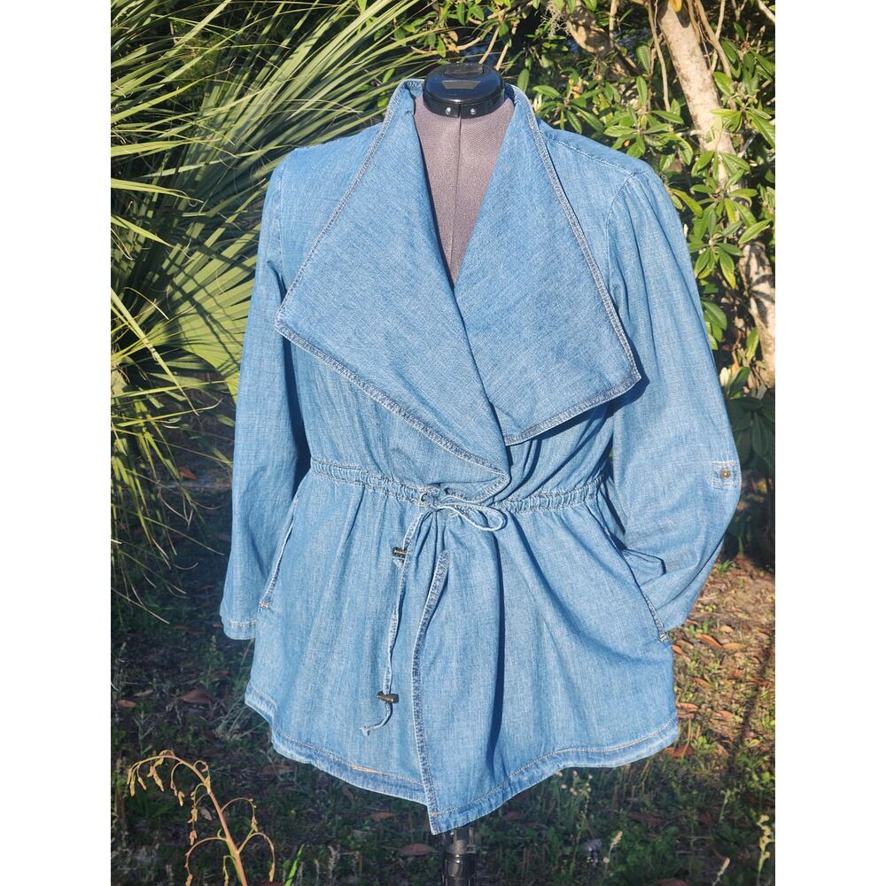 Vtg 1X Denim Cardigan Soft Unstructured Jean Jacket Lagenlook Artsy Y2K AMI